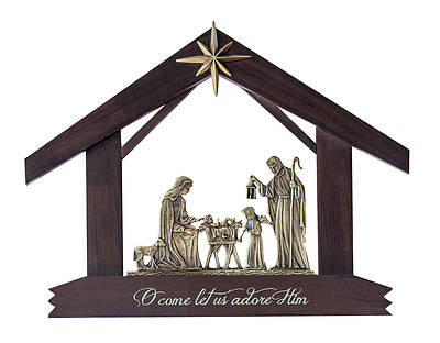 Picture of Holy Family Wood and Brass Finish Nativity - Gift Boxed