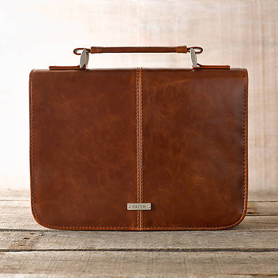 Picture of Brown Faux Leather Bible Cover Faith Badge Extra Large