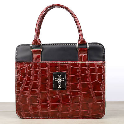 Picture of Glossy Croc Embossed Patent Burgundy Silver Cross Large Bible Cover