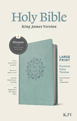 Picture of KJV Large Print Premium Value Thinline Bible, Filament Enabled Edition (Red Letter, Leatherlike, Floral Wreath Teal)