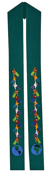 Picture of Fair Trade Children of the World Holding Hands Stoles. Available in Green & White.