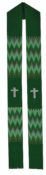 Picture of Fair Trade Simple Cross and Zig Zag Stoles.  Available in Green, White, Red, Purple & Blue.