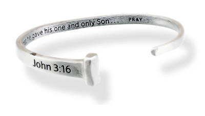 Picture of "For God So Loved The World" Silver Nail Cuffed Bracelet