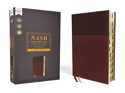 Picture of Nasb, Thinline Bible, Large Print, Leathersoft, Burgundy, Red Letter Edition, 2020 Text, Thumb Indexed, Comfort Print