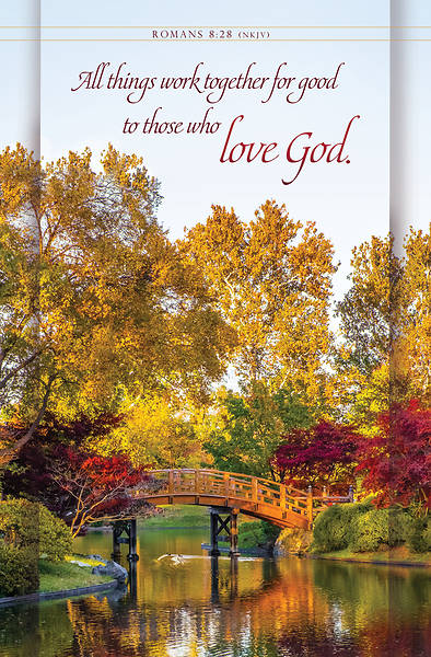 Picture of Wooden Bridge Over Pond Bulletin Regular Romans 8:28