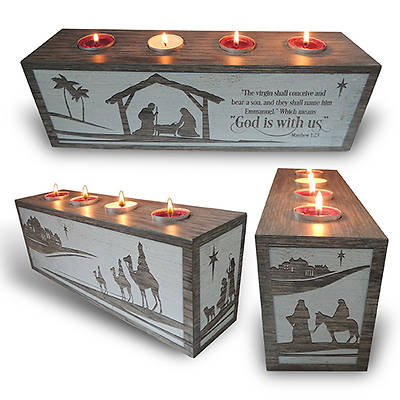 Picture of God Is With Us Advent Block with Tea Lights Boxed