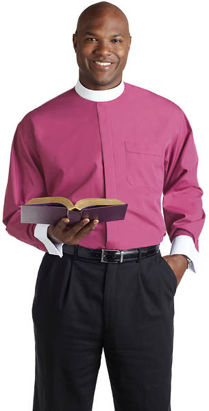 Picture of Murphy QS Men's Long Sleeve Banded Collar Clergy Shirt- Fuchsia with White French Cuffs Fuchsia - 15" - 34"/35"